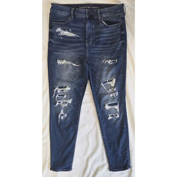 American Eagle Outfitters Denim - American Eagle Next Level Stretch Hi Rise Jegging Distressed Blue Jeans Size 14